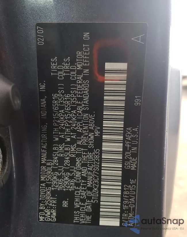 5TDZK23C77S023835: 64177985