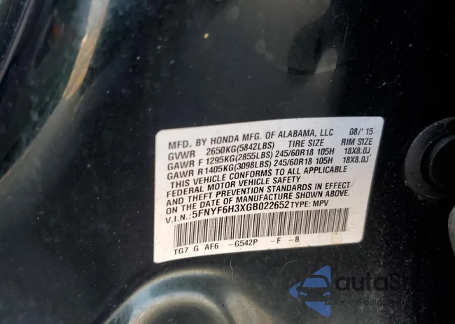 5FNYF6H3XGB022652: 68511145