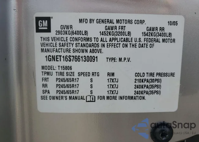 1GNET16S766130091: 65406335