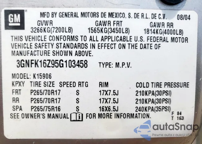 3GNFK16Z95G103458: 63699865