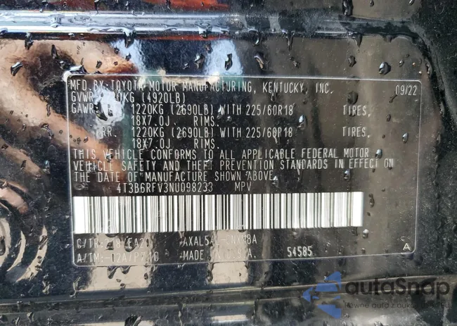 4T3B6RFV3NU098233: 62999145