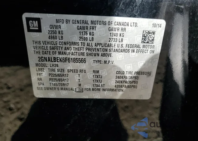 2GNALBEK6F6185566: 63654635