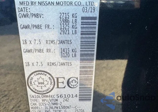 5N1DL0MM4KC561014: 63600595