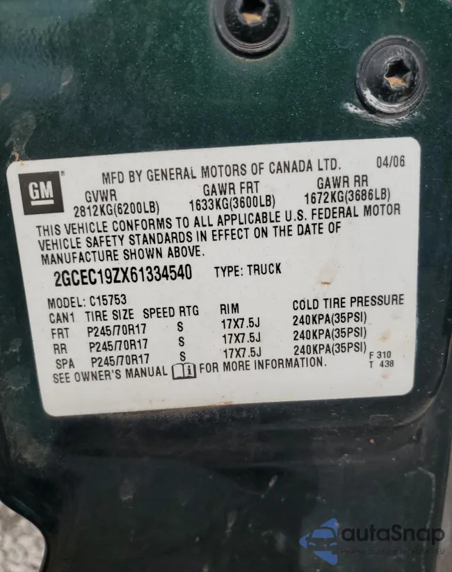 2GCEC19ZX61334540: 63792675