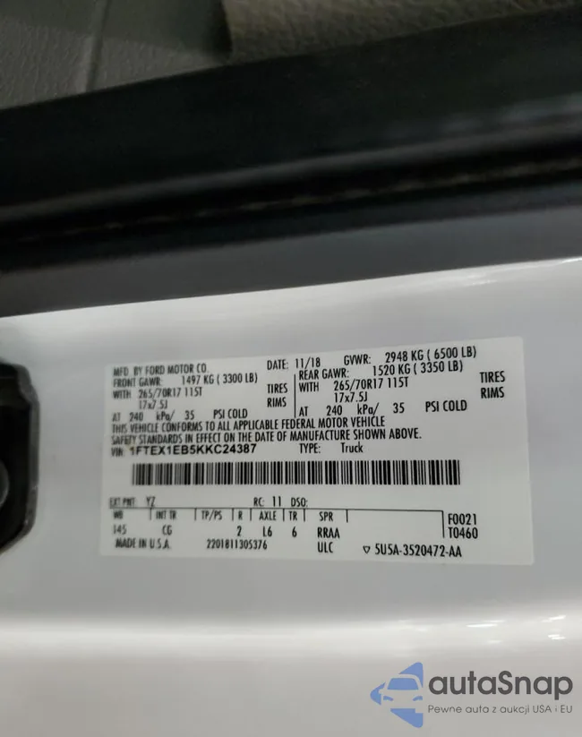 1FTEX1EB5KKC24387: 63210105