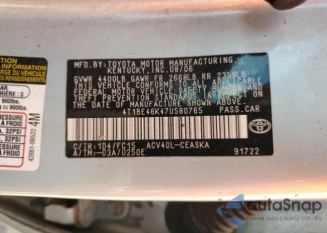 4T1BE46K47U580765: 63243995