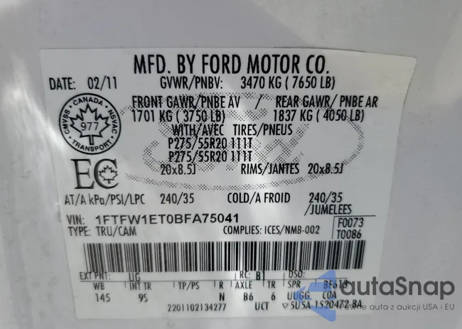 1FTFW1ET0BFA75041: 62844325