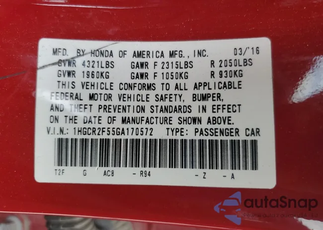 1HGCR2F55GA170572: 62654635