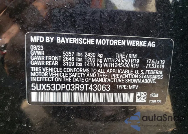 5UX53DP03R9T43063: 65722305