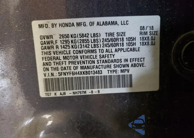 5FNYF6H4XKB013483: 66231905