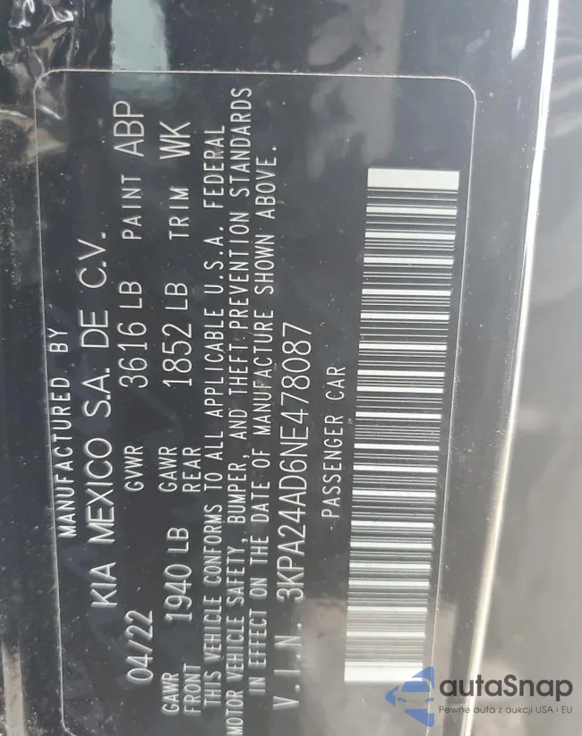 3KPA24AD6NE478087: 63970575