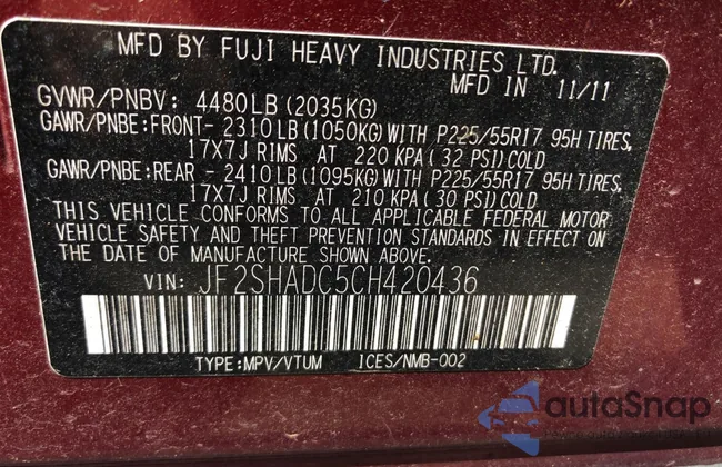 JF2SHADC5CH420436: 66755975