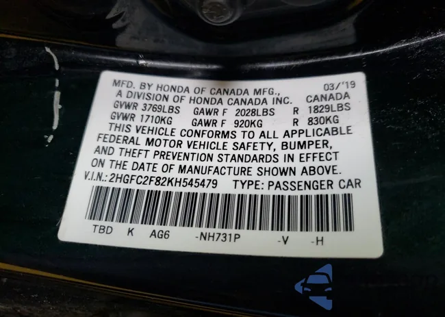 2HGFC2F82KH545479: 68144674