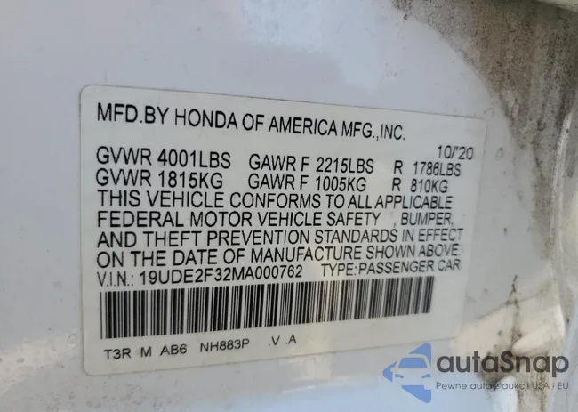 19UDE2F32MA000762: 69160974