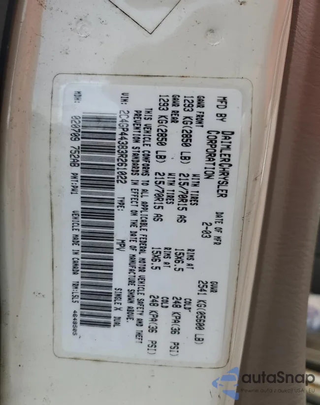 2C4GP44383R261022: 68432285