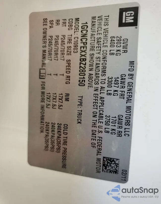 1GCNCPEXXBZ280150: 91744845