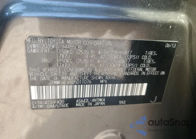 JTMWFREV6D5011076: 70262245