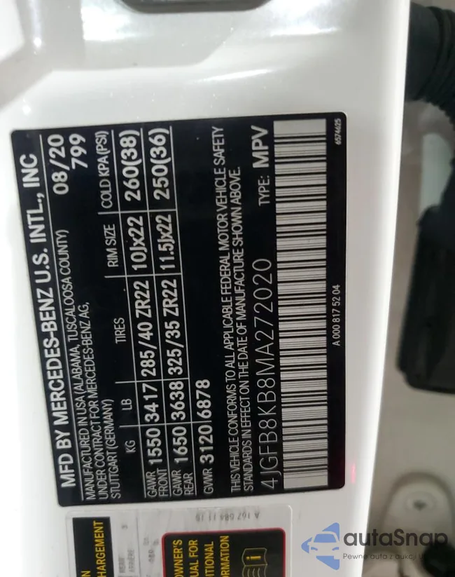 4JGFB8KB8MA272020: 67770825