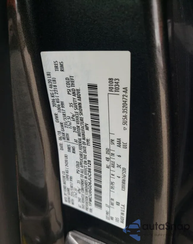 1FMCU0GD6JUC86128: 68330605