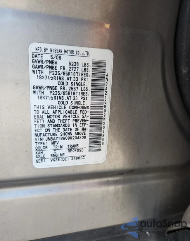 JN8AZ18W09W204806: 91688245