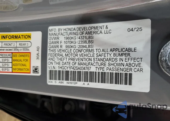 1HGCY1F42SA034767: 68626305