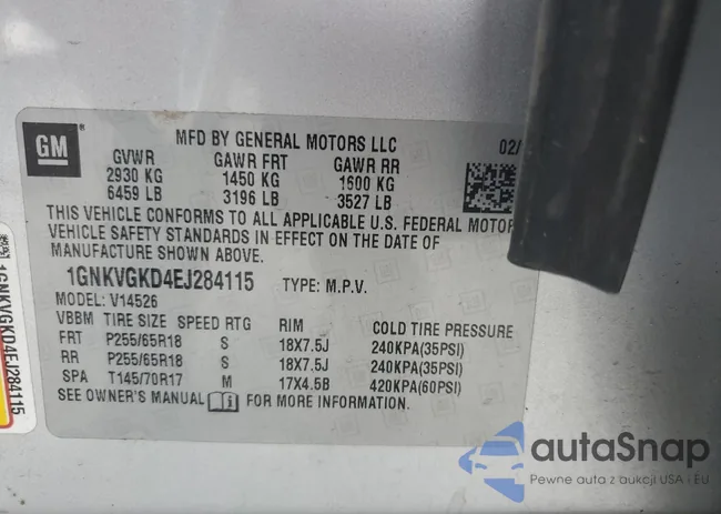 1GNKVGKD4EJ284115: 69793025