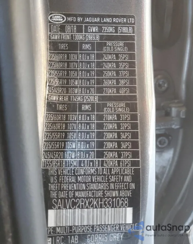 SALVC2RX2KH331068: 69396425