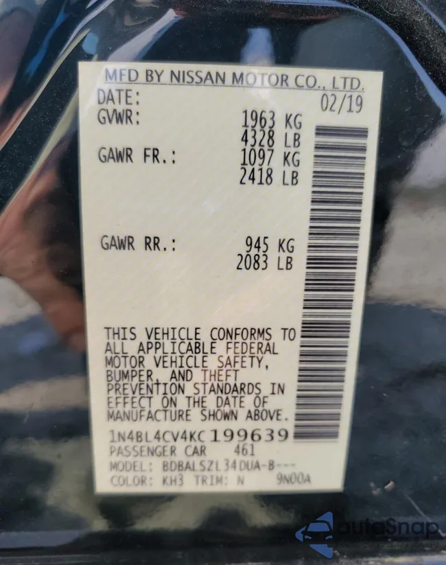 1N4BL4CV4KC199639: 67432585