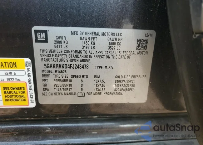 5GAKRAKD4FJ243478: 68881185