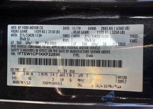 1FTEW1CP1KKF22890: 69889775