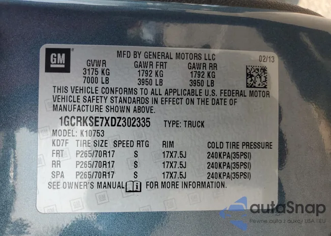 1GCRKSE7XDZ302335: 67312765