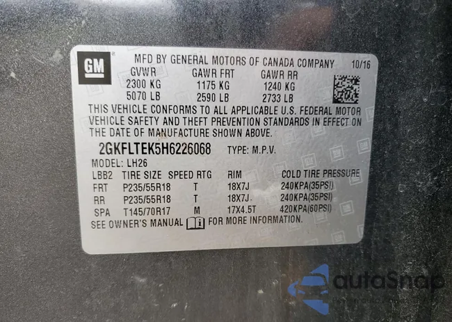 2GKFLTEK5H6226068: 70660475