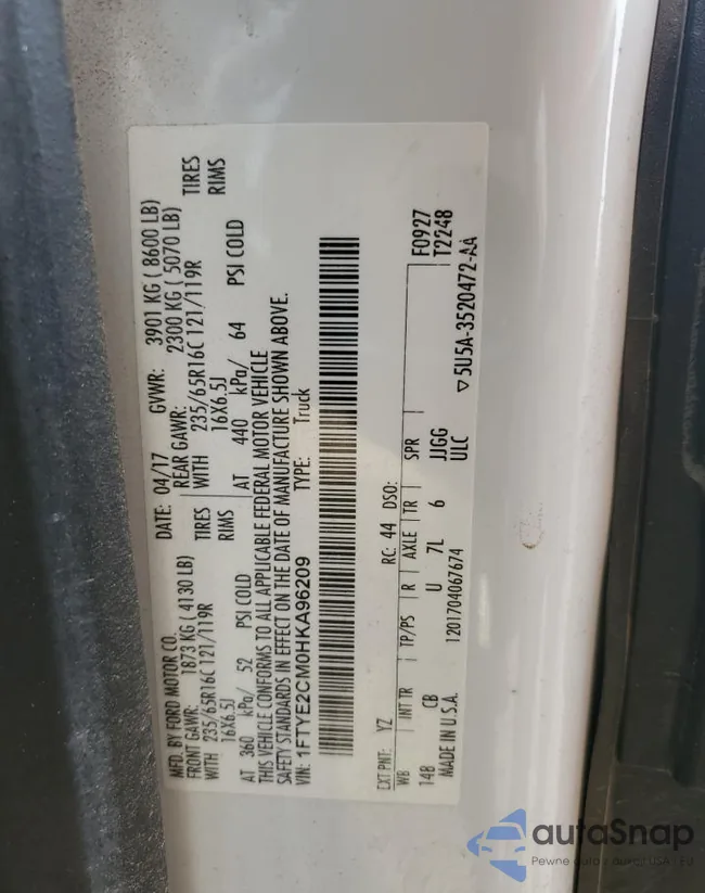 1FTYE2CM0HKA96209: 67856835