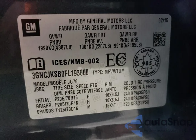 3GNCJKSB0FL193600: 67669785