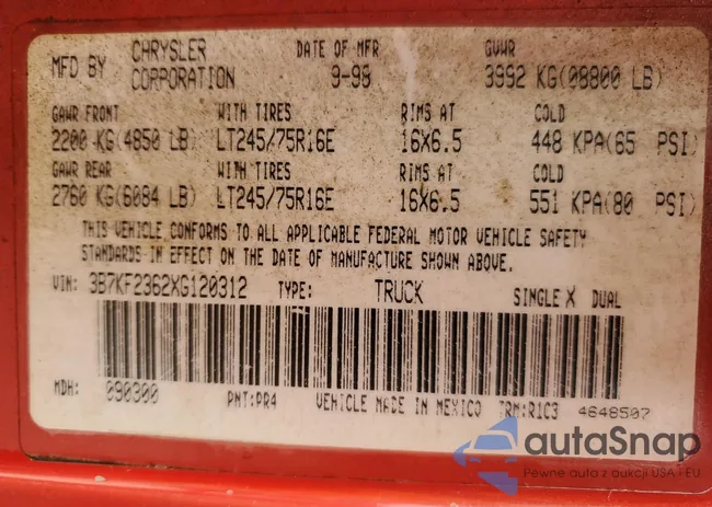 3B7KF2362XG120312: 68067995