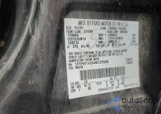 1FTPW14554KC57058: 70370985