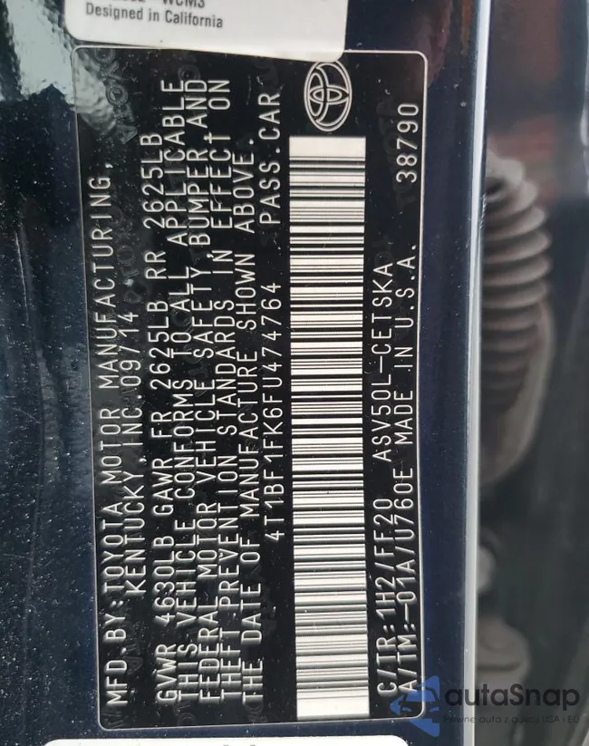 4T1BF1FK6FU474764: 68766415