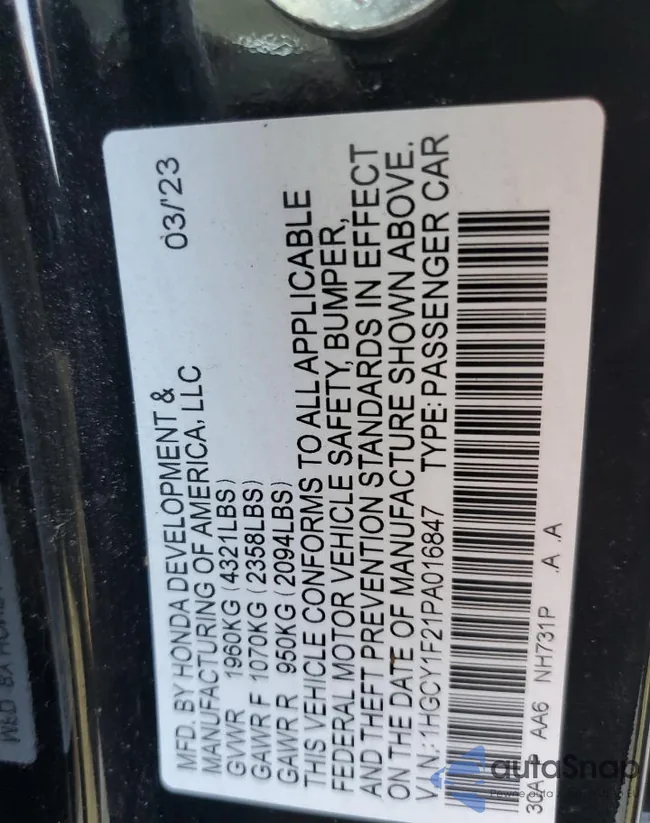 1HGCY1F21PA016847: 67228345