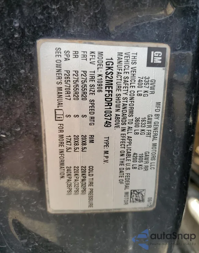 1GKS2MEF5DR103749: 67069575