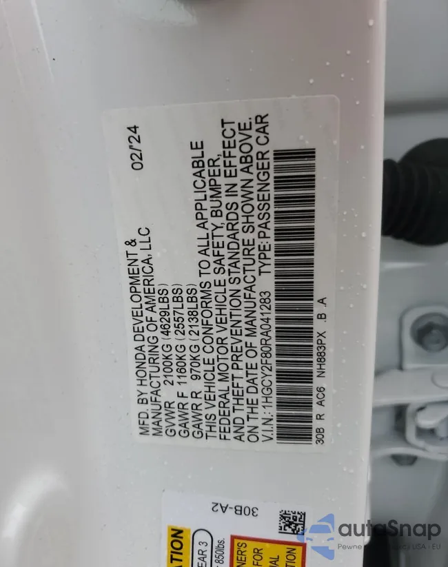 1HGCY2F80RA041283: 69132195