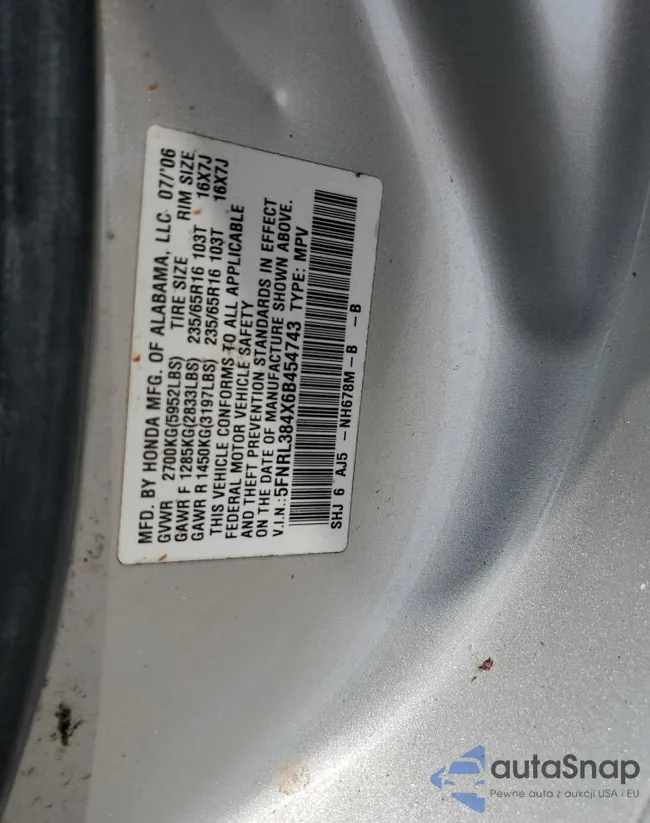 5FNRL384X6B454743: 68346965