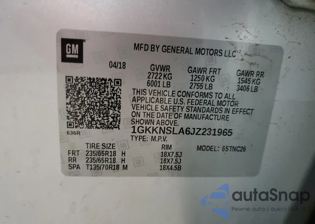 1GKKNSLA6JZ231965: 66887625