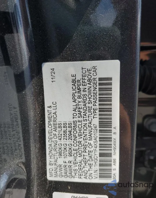 1HGCY1F4XSA010247: 67540725