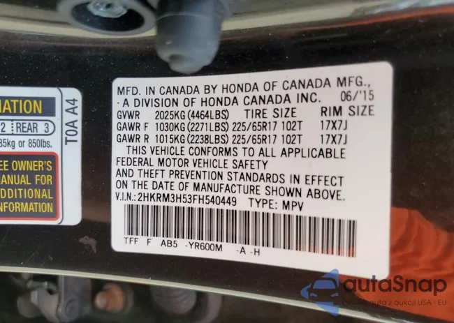 2HKRM3H53FH540449: 70641144