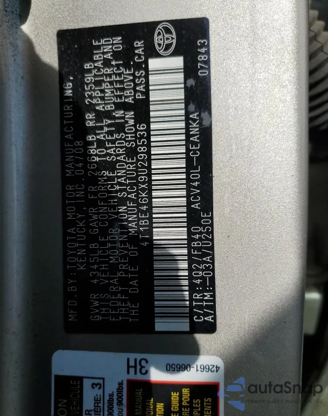 4T1BE46KX9U298536: 70244364