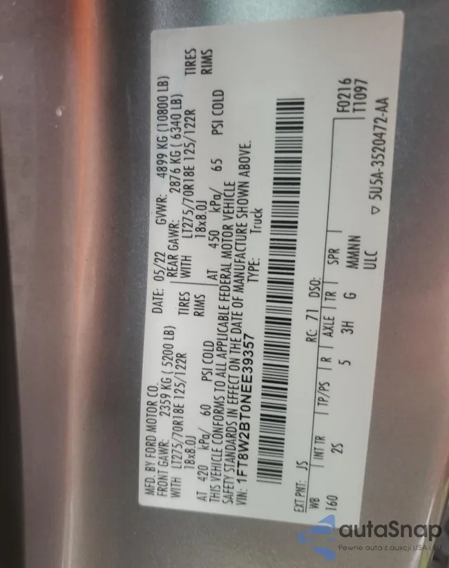 1FT8W2BT0NEE39357: 72539004