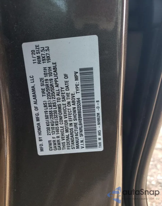 5FNRL6H89MB035364: 71937224