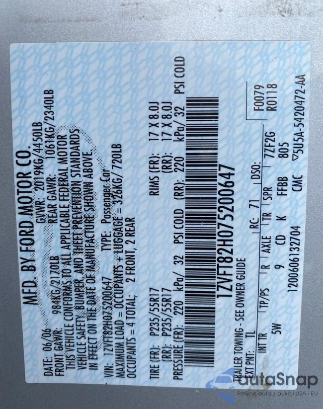 1ZVFT82H075200647: 70225704