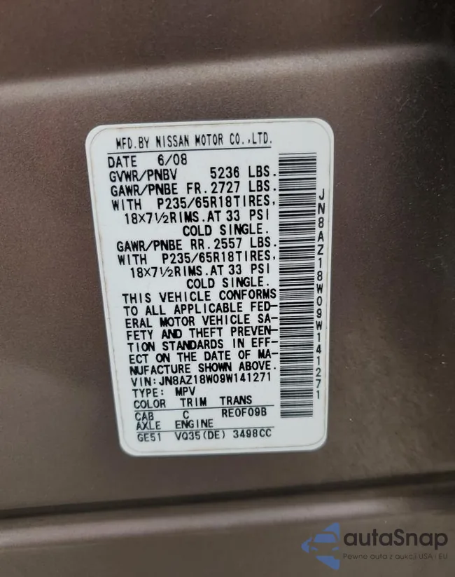 JN8AZ18W09W141271: 70055714