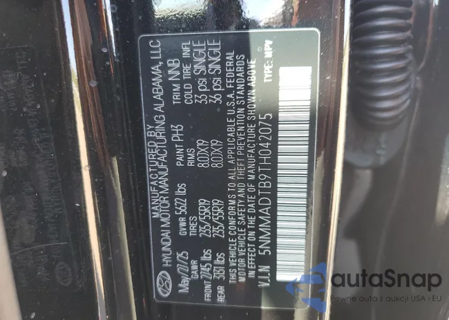 5NMMADTB9TH042075: 80009605